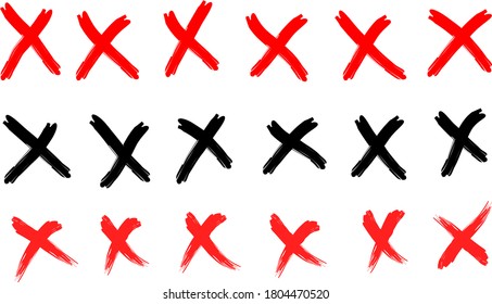 Rejected sign in grunge style, hand drawn cross sign vector set.