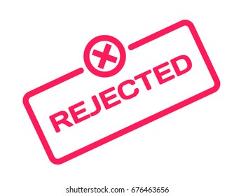 Rejected stamp in flat minimalistic style on white background. Reject dialog bubble icon with mark X. Vector