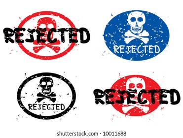 Rejected stamp with image of skull. Vector illustration.