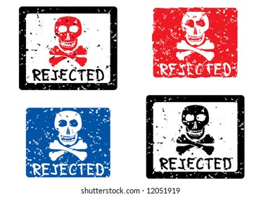 Rejected stamp with image of skull. Vector illustration.