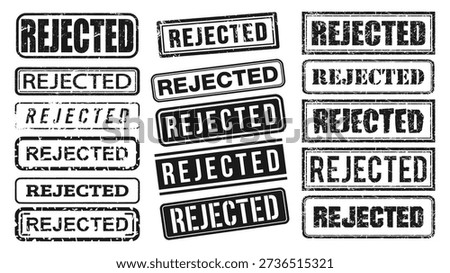 Rejected stamp silhouette icon set in vector style showing grunge, bold, and administrative designs for office, document, and graphic templates. EPS Vector.