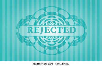 rejected text inside Turquoise color emblem. Bars delicate background. Intense illustration. 