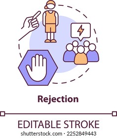 Rejection concept icon. Traumatic experience. LGBTQI mental health risk factor abstract idea thin line illustration. Isolated outline drawing. Editable stroke. Arial, Myriad Pro-Bold fonts used