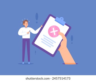 rejection concept. wrong job. file rejected. illustration of the boss's hand returning the results of his employee's work because it was wrong. problems at work. illustration concept design. graphic