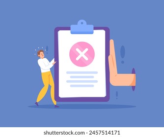 rejection concept. wrong work results. file rejected. illustration of the boss's hand rejecting the results of his employee's work because it is not correct. problems at work. illustration concept 