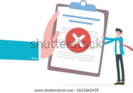 rejection concept. wrong work results. file rejected. illustration of the boss's hand rejecting the results of his employee's work because it is not correct. problems at work. illustration concept
