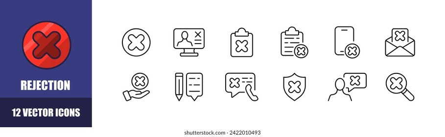 Rejection icon set. Linear style. Vector icons