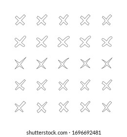 Icono de rechazo conjunto esquema aislado en fondo blanco, error no rechazar ninguna tarea negativa en una lista