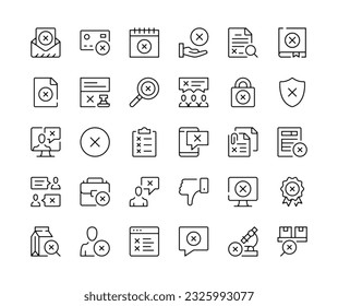 Rejection icons. Vector line icons set. X marks, cross marks concepts. Black outline stroke symbols