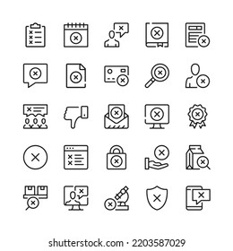 Iconos de línea de rechazo. Símbolos de esquema. Conjunto de iconos de línea de vector