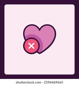 Rejection of love feelings, icon of broken or unliked heart symbol vector