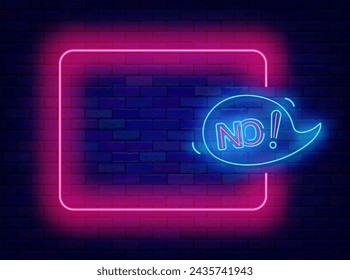 Rejection neon simple poster. Frame with no text in speech bubble and empty pink border. Sale and party. Funny greeting card. Copy space. Editing text. Vector stock illustration