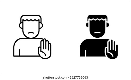 Rejection pixel perfect linear icon set. Negative response, Person showing stop gesture vector illustration on white background