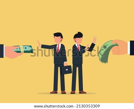 Rejection or refusal concept.two businessmen refusing hand refusing the offered bribe for company corruption.
