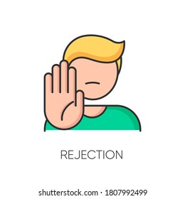 Rejection RGB Color Icon. Negative Response, Denial, Offer Refusal. Forbiddance, Displeasure And Disapproval. Person Showing Stop Gesture Isolated Vector Illustration