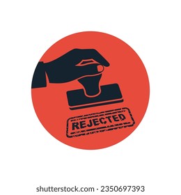 Icono de marca de rechazo. El sello rojo aprobado en el hombre de negocios de la mano. Diseño plano de ilustración vectorial. Aislado sobre fondo blanco. Trabajar con papeles. Fallo del documento.