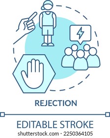 Rejection turquoise concept icon. LGBTQI mental health risk factor abstract idea thin line illustration. Isolated outline drawing. Editable stroke. Arial, Myriad Pro-Bold fonts used