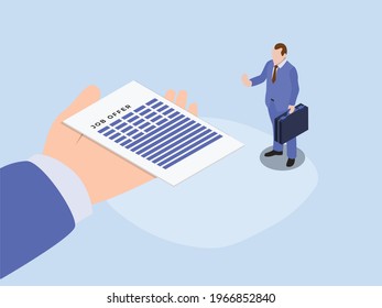 Concepto vectorial de rechazo. Empresario que rechaza la propuesta de trabajo ofrecida mientras está en la oficina