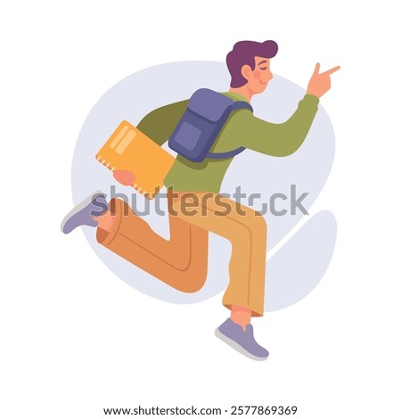 Rejoiced Man Student Character with Backpack Jump with Joy Vector Illustration
