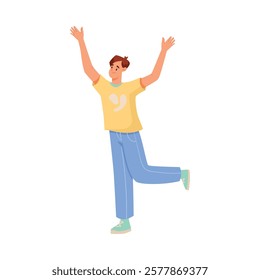 Rejoiced Man Student Character Jump with Joy Vector Illustration