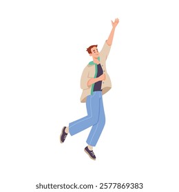 Rejoiced Man Student Character Jump with Joy Vector Illustration