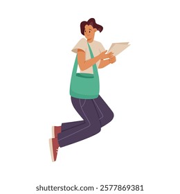 Rejoiced Woman Student Character Jump with Joy Vector Illustration