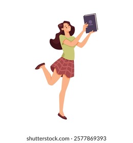 Rejoiced Woman Student Character Jump with Joy Vector Illustration