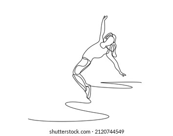 rejoicing beautiful woman dancing on tiptoes full body style concept