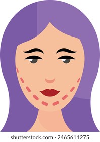 rejuvenating the face concept, Sagging skin or facelift treatment vector flat design, plastic surgeon Symbol, body contouring Sign, Beauty treatment stock illustration