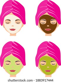 Rejuvenating face mask. The woman applied an anti-aging mask to her face. Vector illustration. Vector.