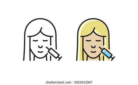 Rejuvenation injections icon. Vector symbol woman face. Editable vector illustration.