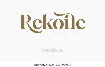 Rekoile typography beauty fashion elegant minimalist serif italic fonts decorative wedding vintage retro logos. Minimal luxury font alphabet logo. Vector illustration