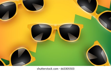 Relaistic sunglasses on divided zigzag colorful background, vector illustration