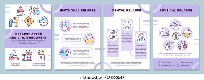 Relapse after addiction recovery brochure template. Emotion health. Flyer, booklet, leaflet print, cover design with linear icons. Vector layouts for presentation, annual reports, advertisement pages