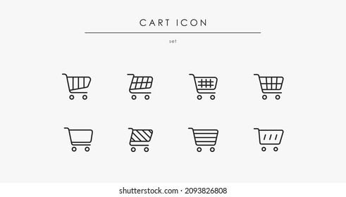 Related cart icons. Set of add to cart symbols isolated on white background. Fast purchase pictogram. Retail business logo templates. Basket design for market. Vector illustration