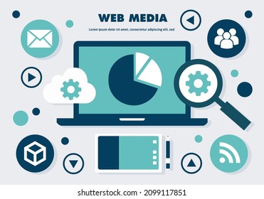 related elements and objects of social web media vector illustration