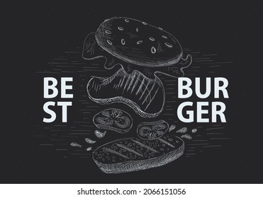 related hand drawn black and white burger background vector illustration