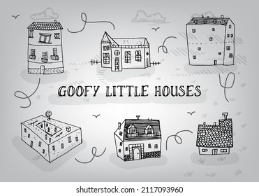 related hand drawn goofy houses vector illustration