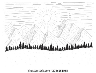 related hand drawn landscape vector illustration