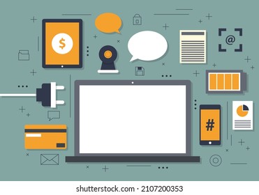 related set of business working elements for digital marketing vector illustration