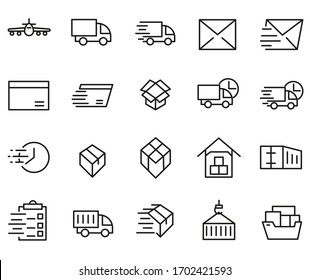 Related Set Delivery Thin Line Icons. High Quality Pictograms of Logistics. 