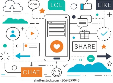 related social media flat elements and icon vector illustration
