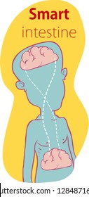 Relation of human brain and guts, second brain, image diagram - Vector