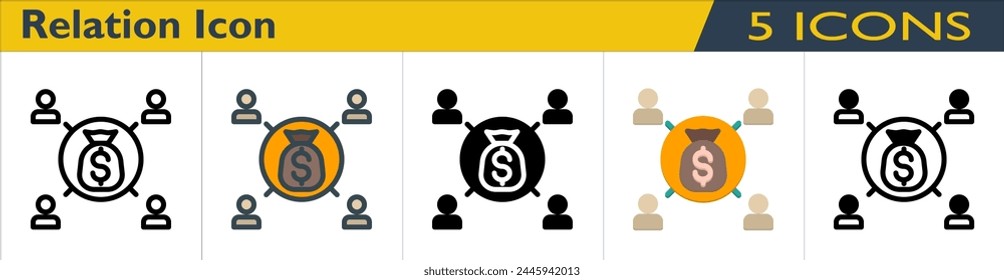 Relation icon with 5 styles (outline, color lineal, solid, color and mixed)