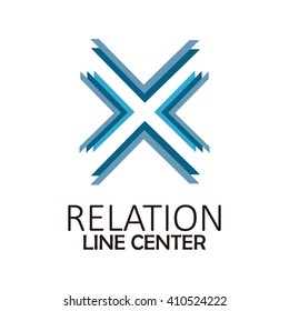 Relation line of cross ribbon abstract vector and logo design or template arrow center business icon of company identity symbol concept