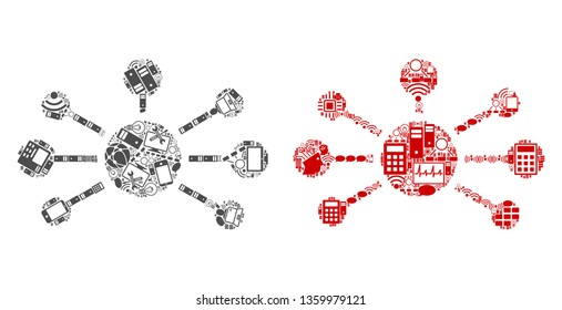 Relation Links composition icons organized for bigdata illustrations. Vector relation links mosaics are combined from computer, calculator, connections, wi-fi, network icons into abstract patterns.