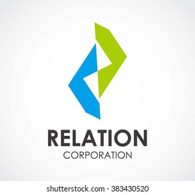 Relation ribbon of corporation square abstract vector and logo design or template group line business icon of company identity symbol concept
