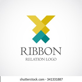 Relation ribbon group abstract vector and logo design or template linking business icon of company identity symbol concept
