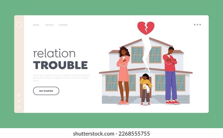 Relation Trouble Landing Page Template. Heartbreaking Situation child Witnessing A Marital Separation. Unhappy Kid Caught Between Quarreling Parents In Divorce. Cartoon People Vector Illustration
