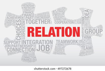 Relation word cloud concept made of puzzle pieces, vector
